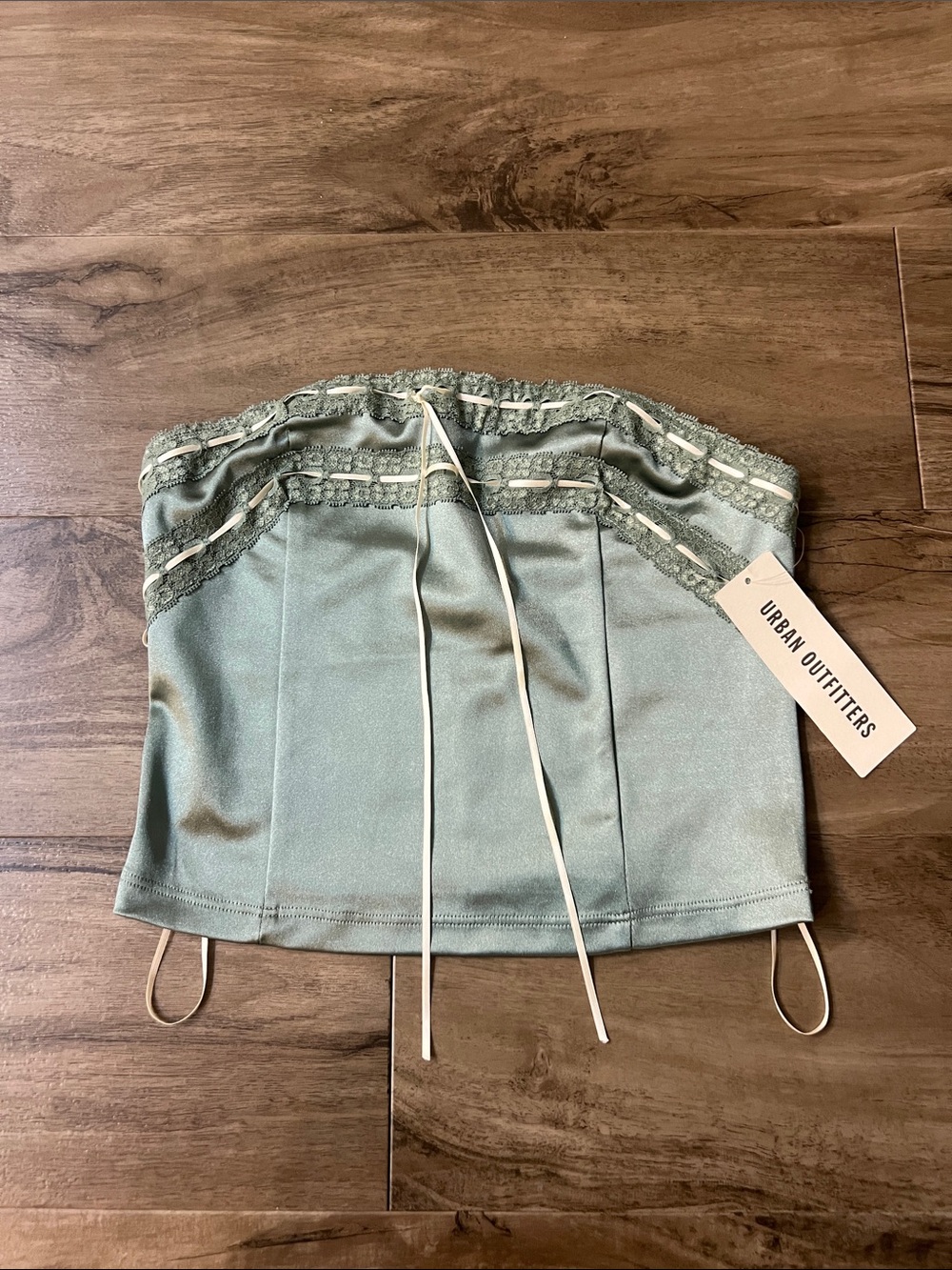 Urban Outfitters Sage Green Lace-Trim Strapless Top